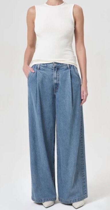 Agolde Denim - AGOLDE WOMENS 31 ELLIS TROUSER HIGH RISE ANKLE WIDE JEANS BAFFLE BLUE NEW